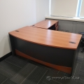 Maple and Grey L-Suite Bow Front Desk
